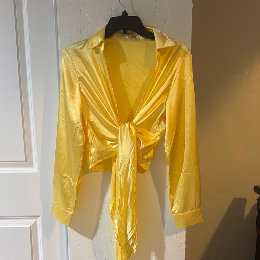Gant Yellow Long Sleeve Tie-Front Blouse